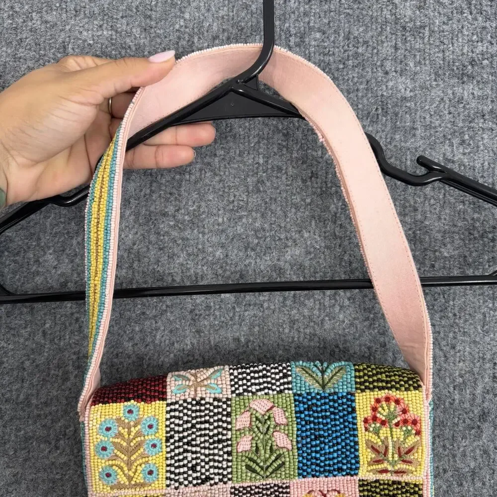 Anthropologie Maeve The Fiona Beaded Bag in Floral Patchwork Boho Cute Spring